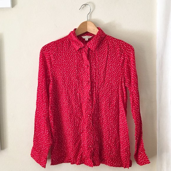 Red Lucky Brand Long Sleeve Blouse - Picture 1 of 9